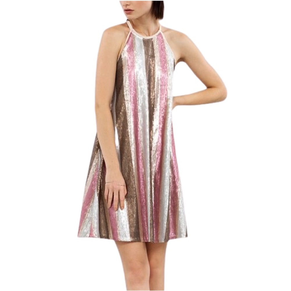 RACHEL Rachel Roy Pink and Silver Striped Dress